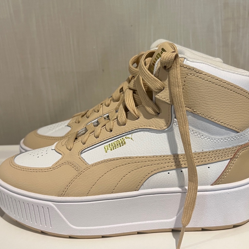 Puma Tan and White High-Top Sneakers